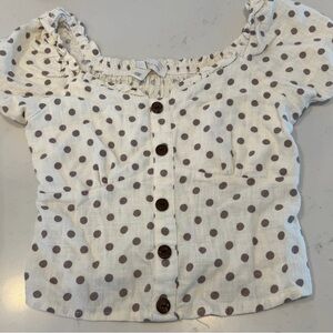 Monteau Cream and Brown Polka Dot Crop Top